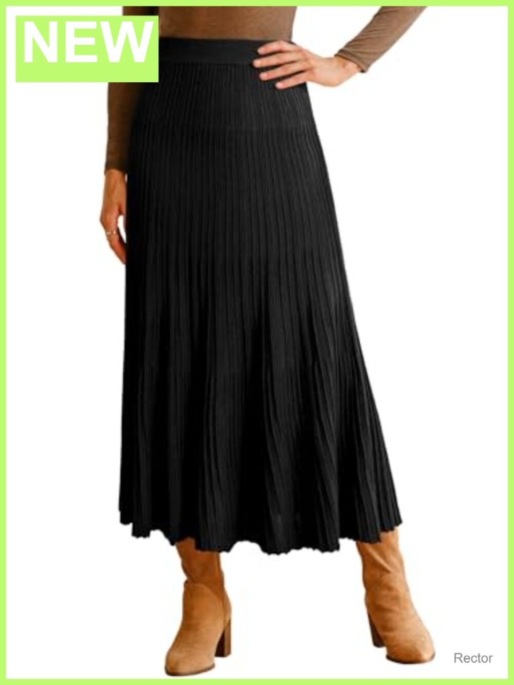 Wool Blend A-Line Pleated Flowy Calf-Length Skirt